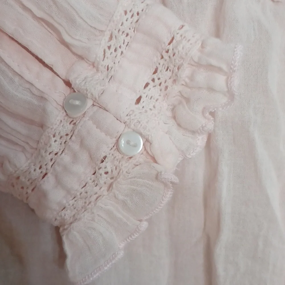 Free People Pale Pink Abigail Victorian Eyelet Lace Blouse Size L - Picture 4 of 8